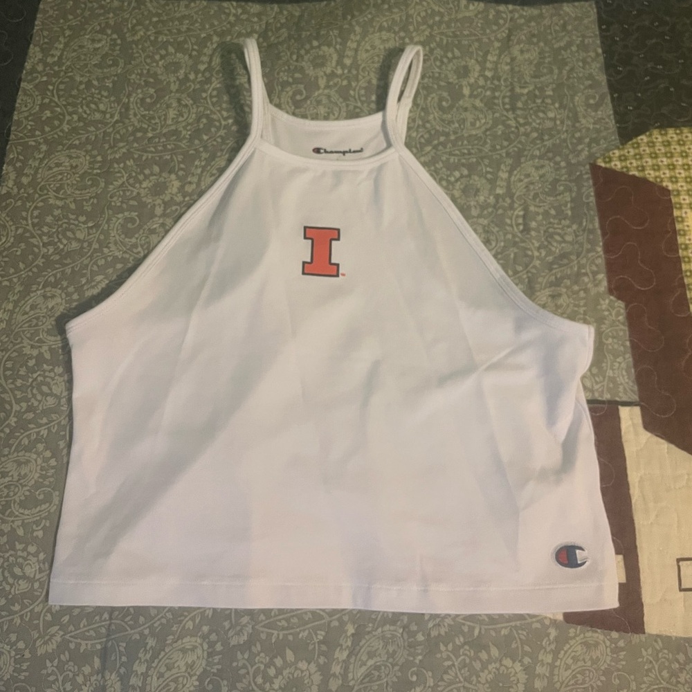 Champion White Halter Top with Orange Emblem